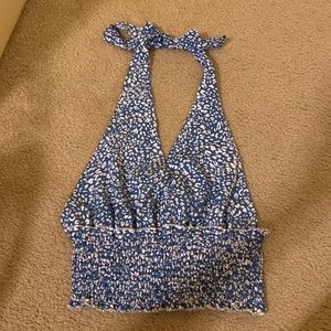 Blue and white halter top